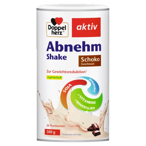 Abbildung der Produktverpackung Doppelherz aktiv Abnehm Shake Schoko Frontansicht